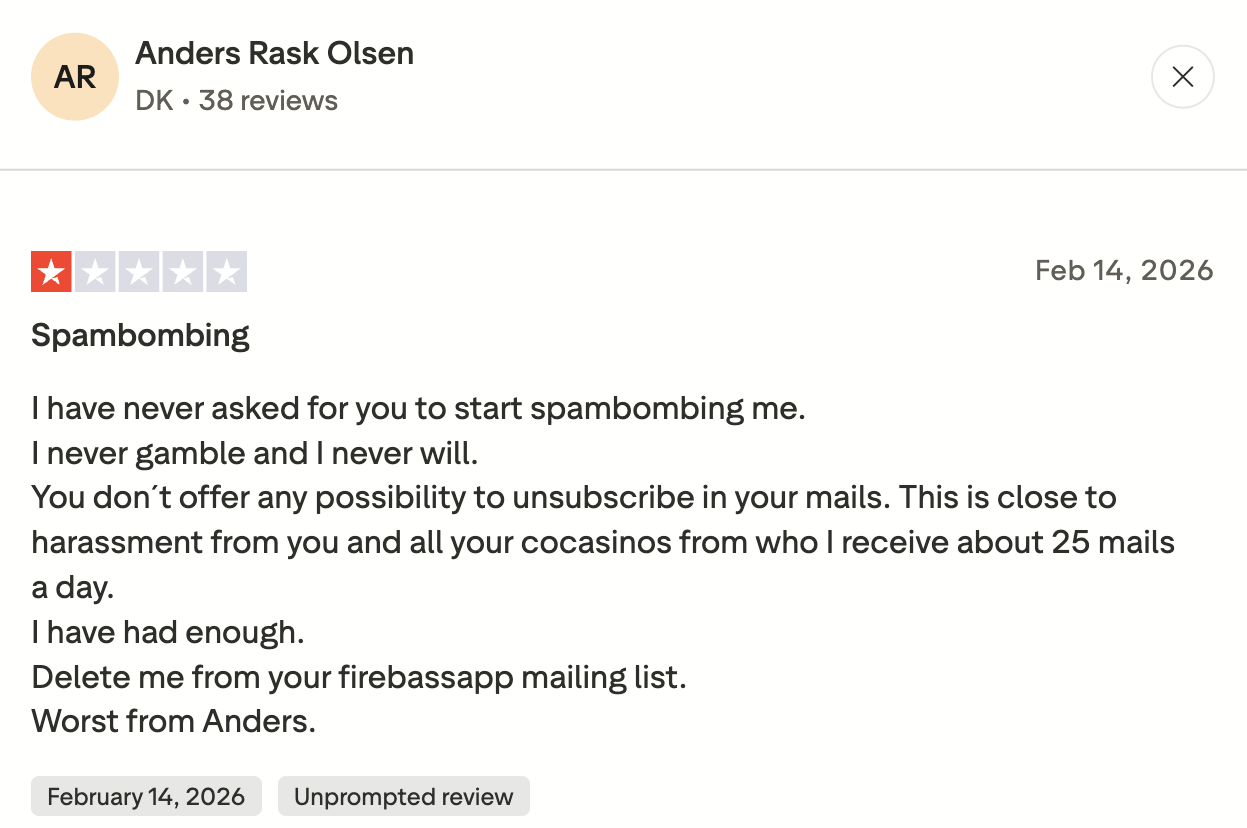 Dänischer Spieler Spino Gambino Email Kritik Trustpilot Bewertung